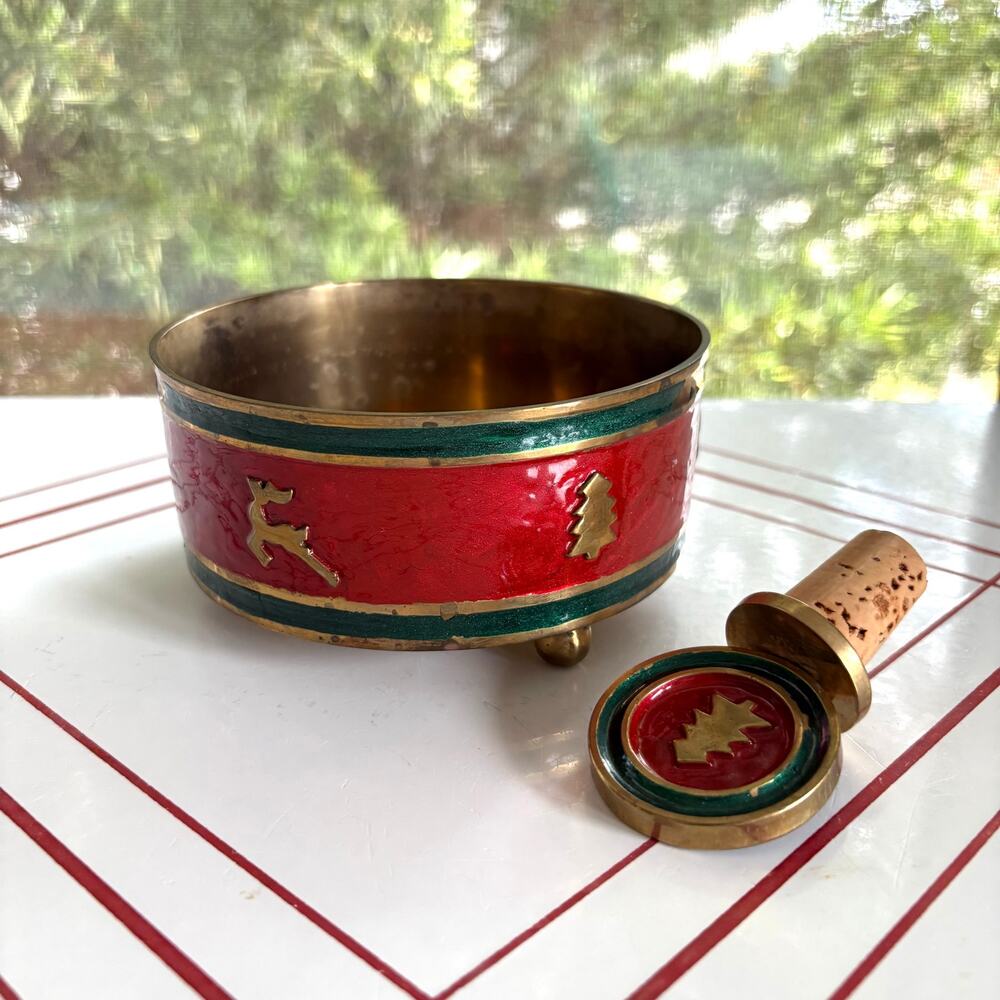 Christmas Enamel Wine Coaster & Stopper Set, Reindeer Tree
